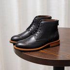 Men's Leather Wingtip Brogue Back-Zip Ankle Dress Boots