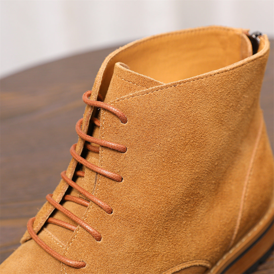 Men's Suede Plain Toe Back-Zip Lace-Up Ankle Dress Boots