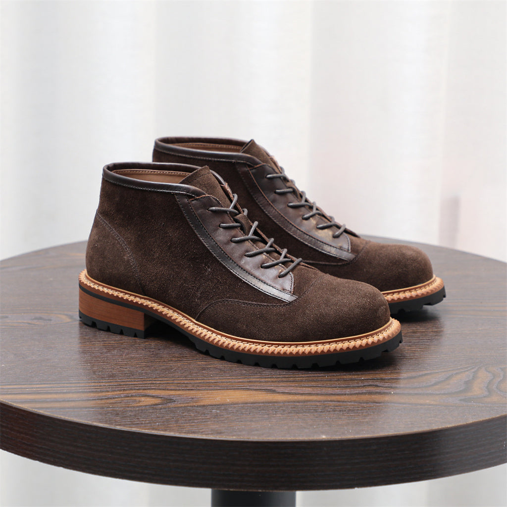 Men's Suede Leather-Trim Lug Sole Lace-Up Ankle Boots