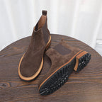 Round Plain Toe Suede Contrast-Welt Chelsea Boots for Men