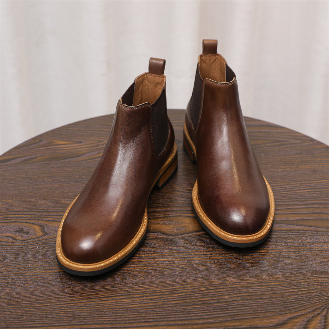 Men's Leather Contrast Welt Lug Sole Chelsea Dress Boots