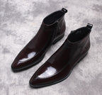 Men's leather formal boots with side-zip, thick sole, dark brown