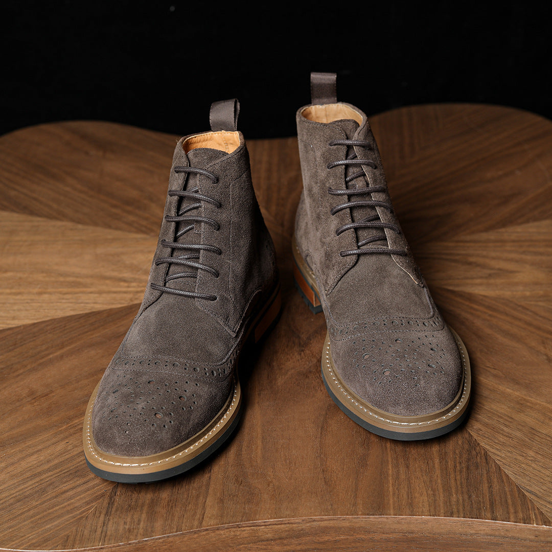 Men's Suede Wingtip Brogue Lace-Up Ankle Dress Boots