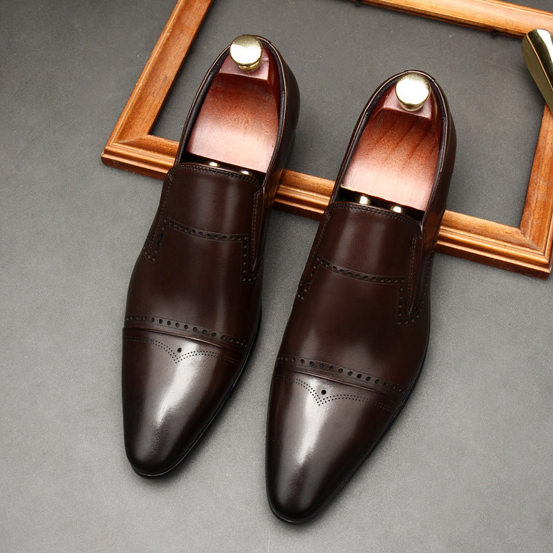 Men's Stitched Cap Toe Pointed Dress Loafers