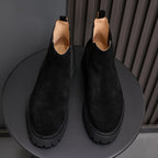 Round Plain Toe Suede Lug Chelsea Boots for Men