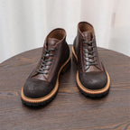 Men's Leather Textured Cap Toe Lug Sole Lace-Up Boots