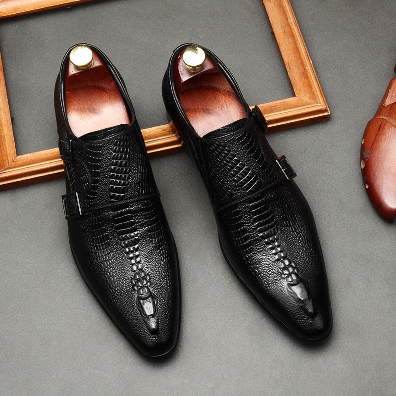Men's Scaly Twin-Buckle Shoes: Fashion Elite-Groomsman Dress Shoes