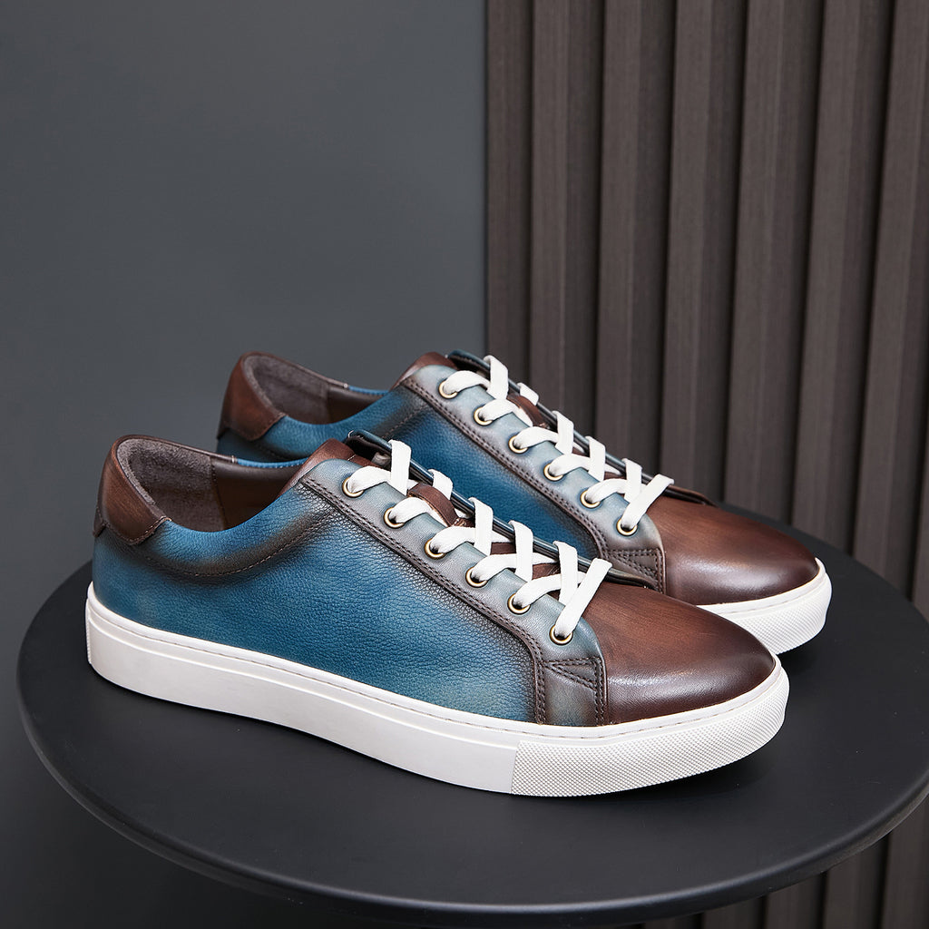 Men's Premium Two-Tone Patina Leather Sneakers