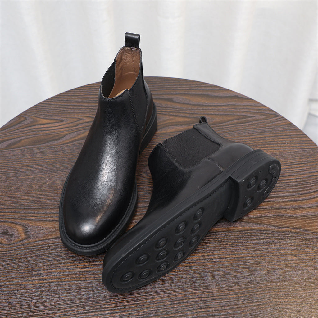 Men's Leather Plain Toe Elastic Gore Chelsea Dress Boots