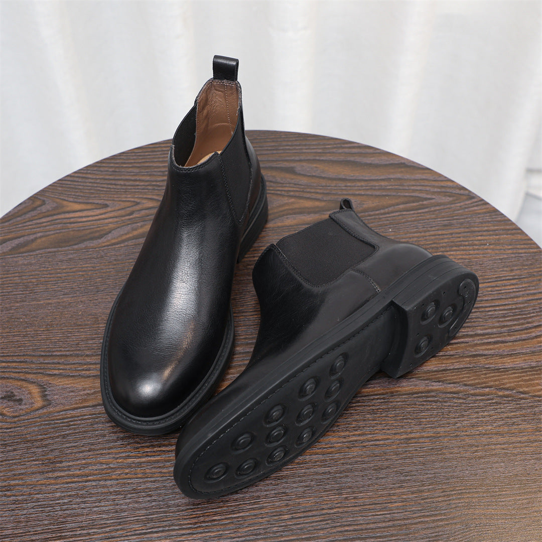 Men's Leather Plain Toe Elastic Gore Chelsea Dress Boots