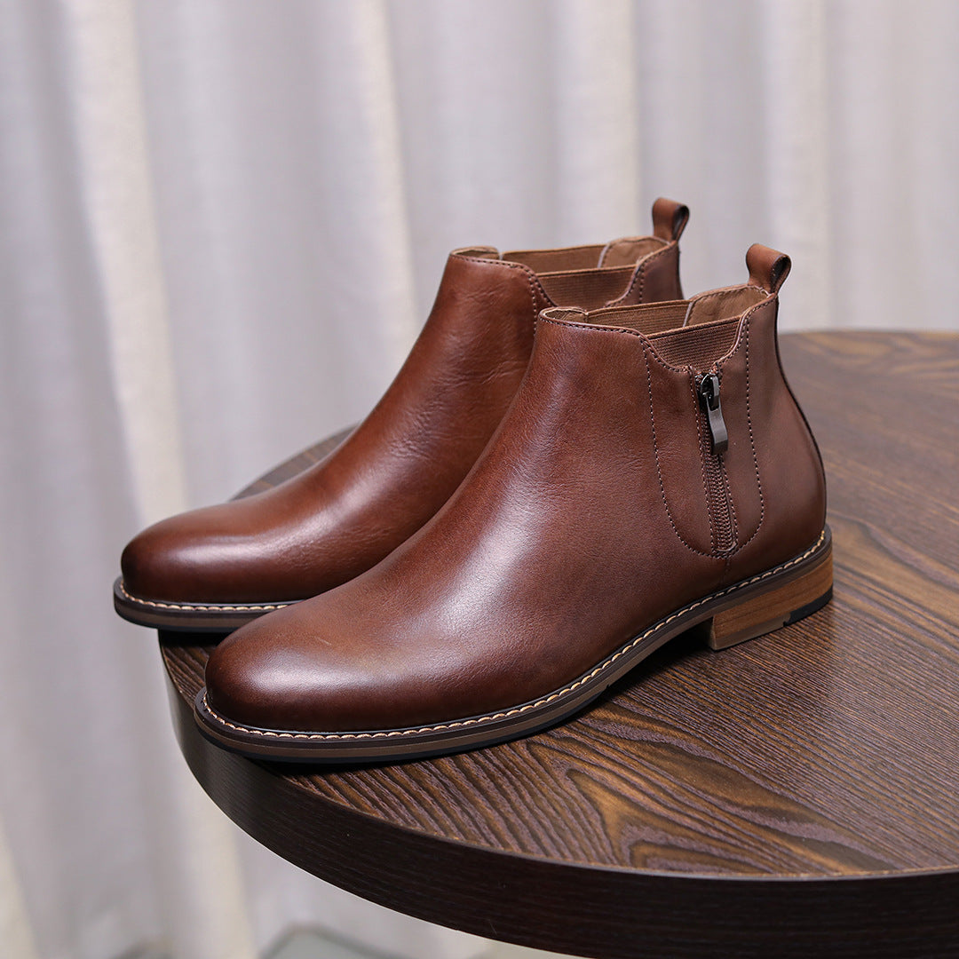 Men's Leather Plain Toe Side-Zip Chelsea Dress Boots