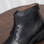 Burnished Wingtip Brogue Leather Back-Zip Boots for Men