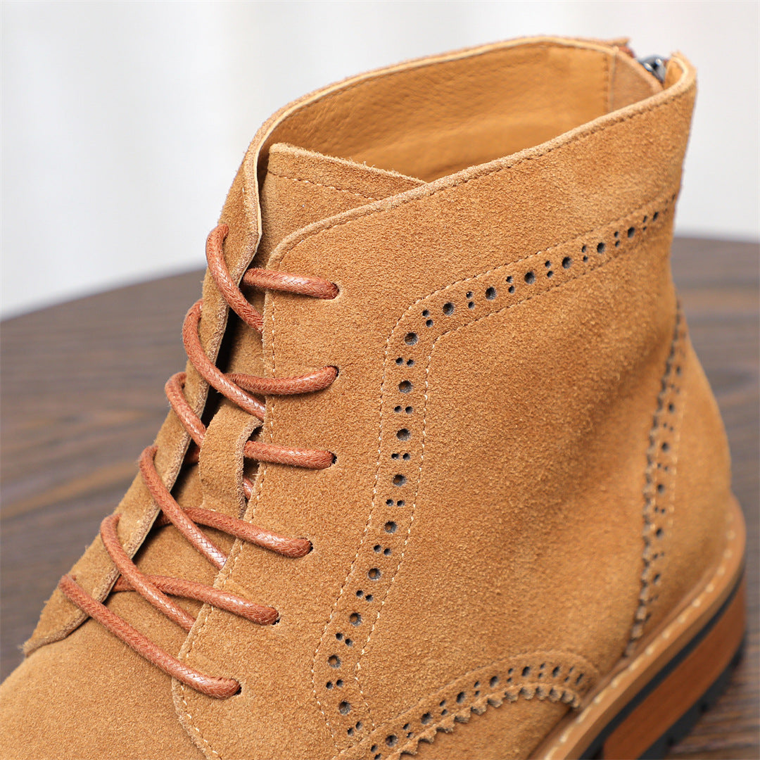 Wingtip Brogue Suede Back-Zip Lace-Up Boots for Men