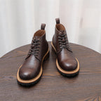 Cap Toe Leather Contrast-Welt Lace-Up Boots for Men