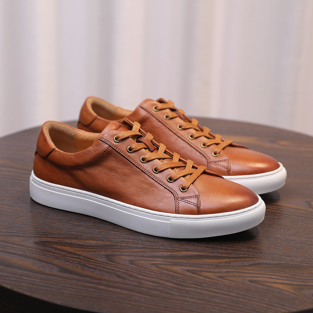 Men's Luxury Full-Grain Leather Low-Top Sneakers