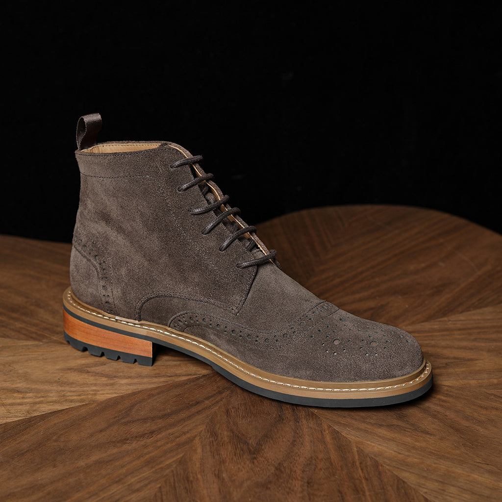 Men's Suede Wingtip Brogue Lace-Up Ankle Dress Boots