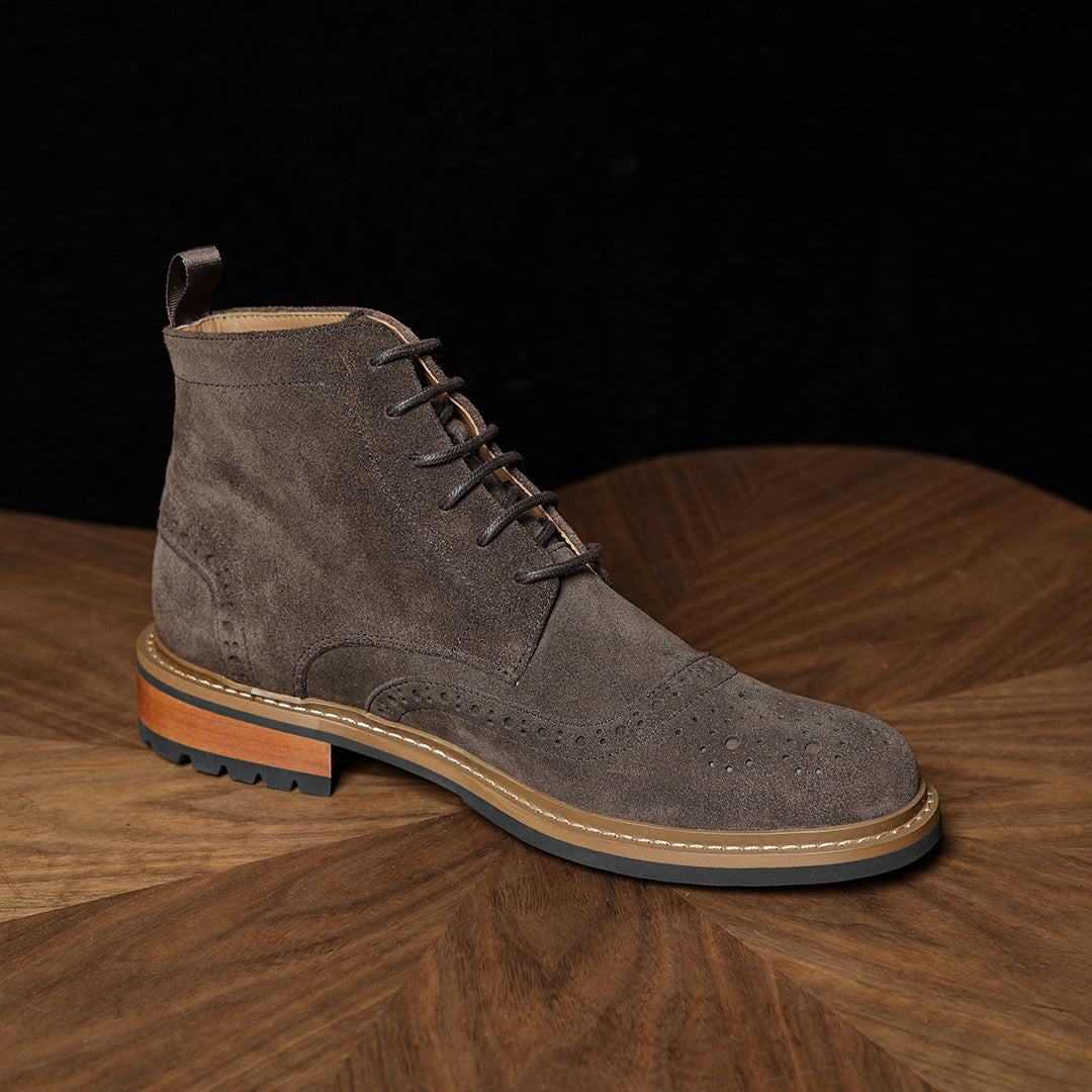 Men's Suede Wingtip Brogue Lace-Up Ankle Dress Boots