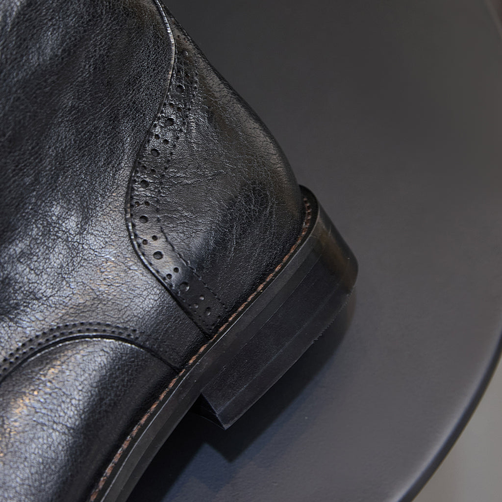 Cap Toe Leather Side-Zip Lace-Up Boots for Men