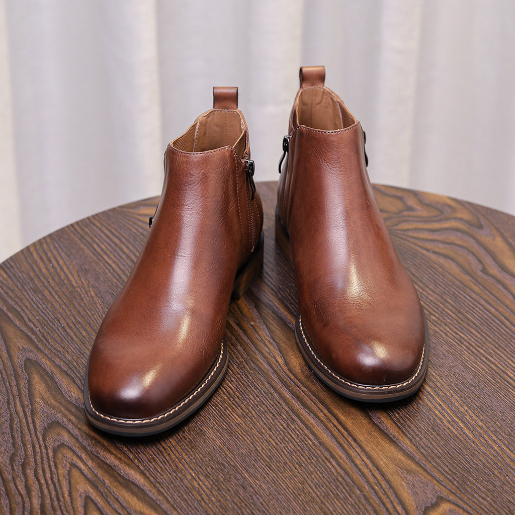 Men's Leather Plain Toe Side-Zip Chelsea Dress Boots
