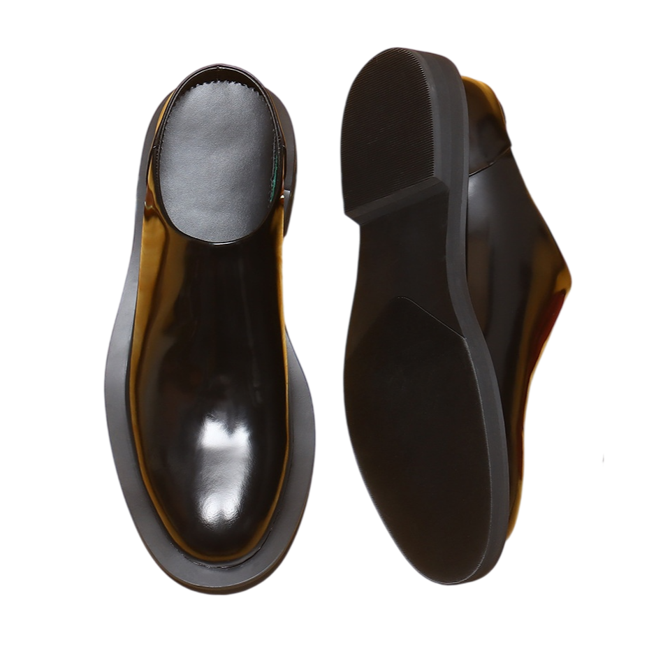 Men's Burnished Round Toe Chunky Sole Mule Loafers