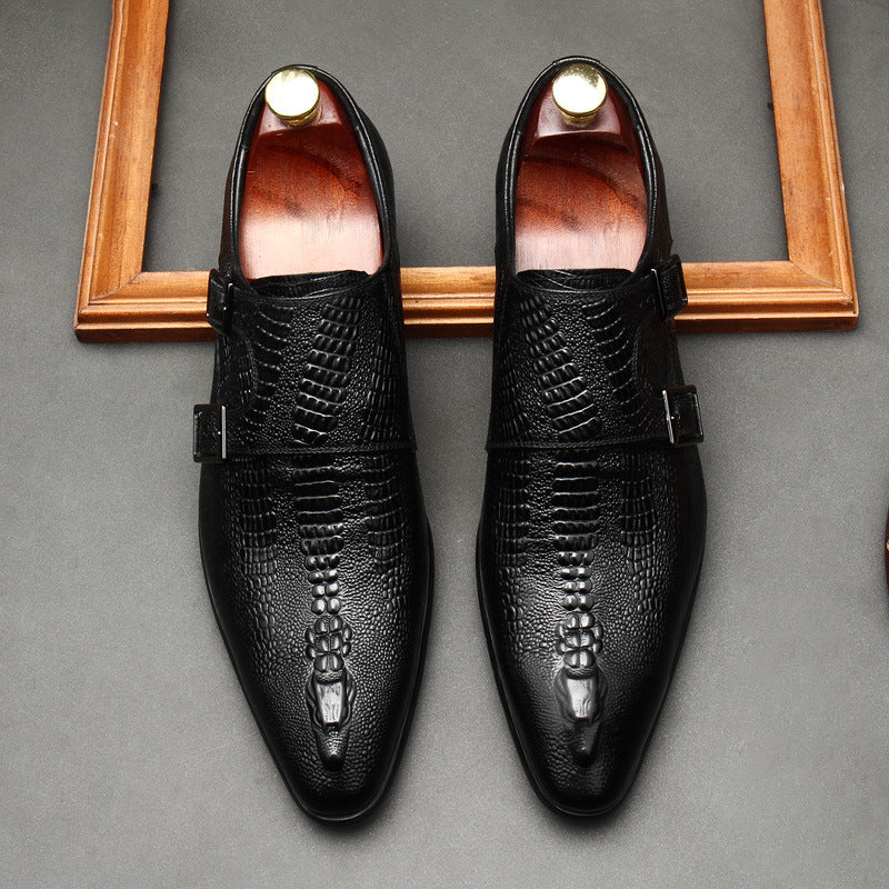 Men's Scaly Twin-Buckle Shoes: Fashion Elite-Groomsman Dress Shoes