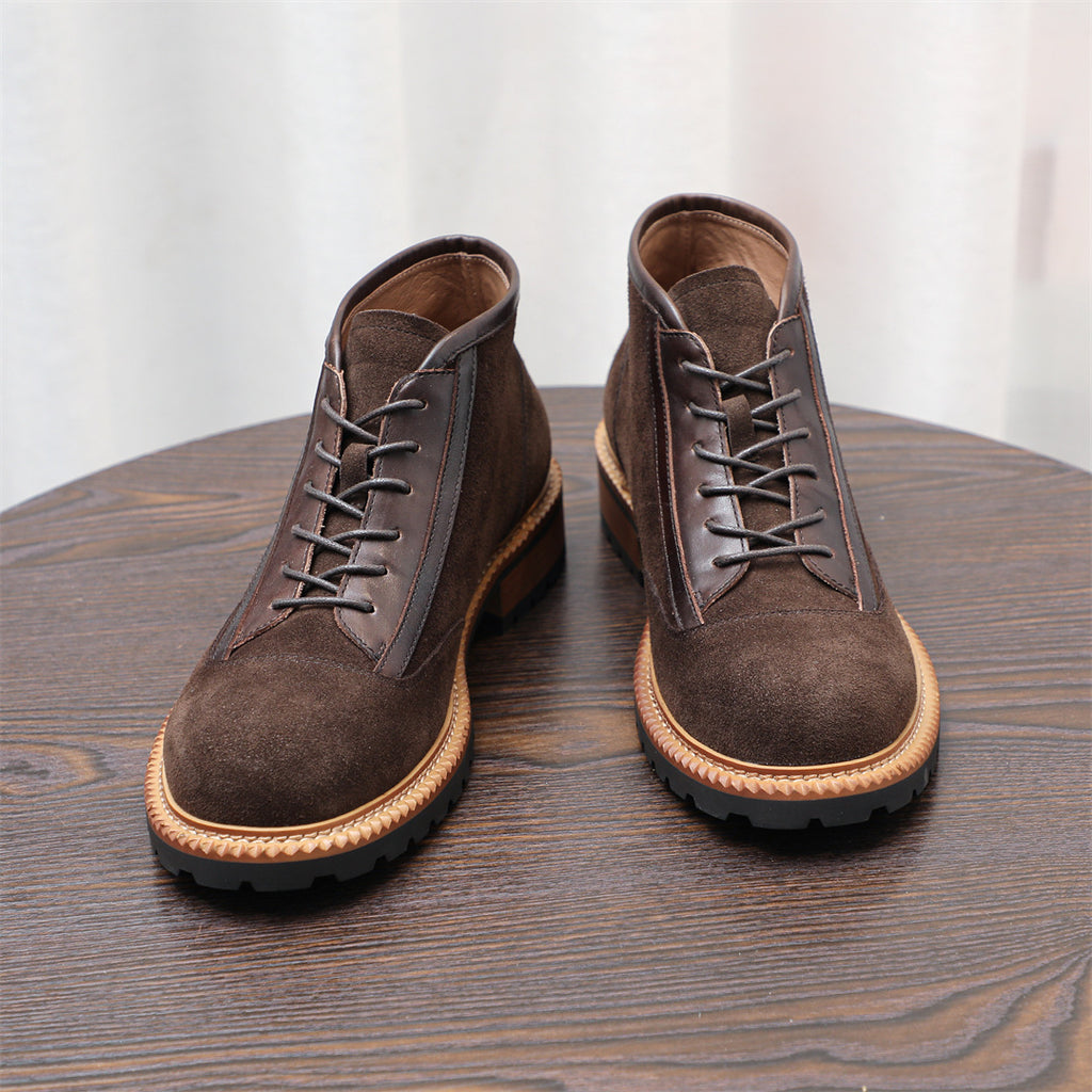 Men's Suede Leather-Trim Lug Sole Lace-Up Ankle Boots