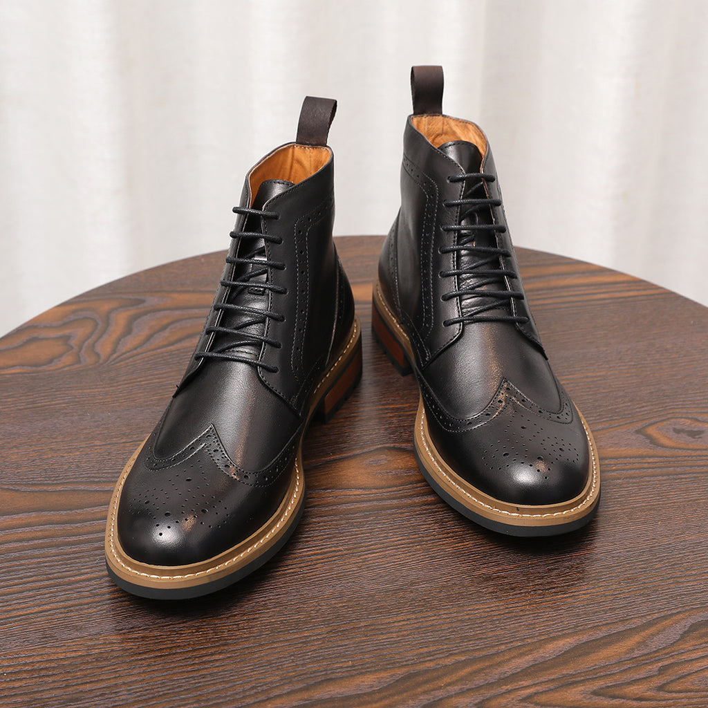 Wingtip Brogue Leather Back-Zip Lace-Up Boots for Men