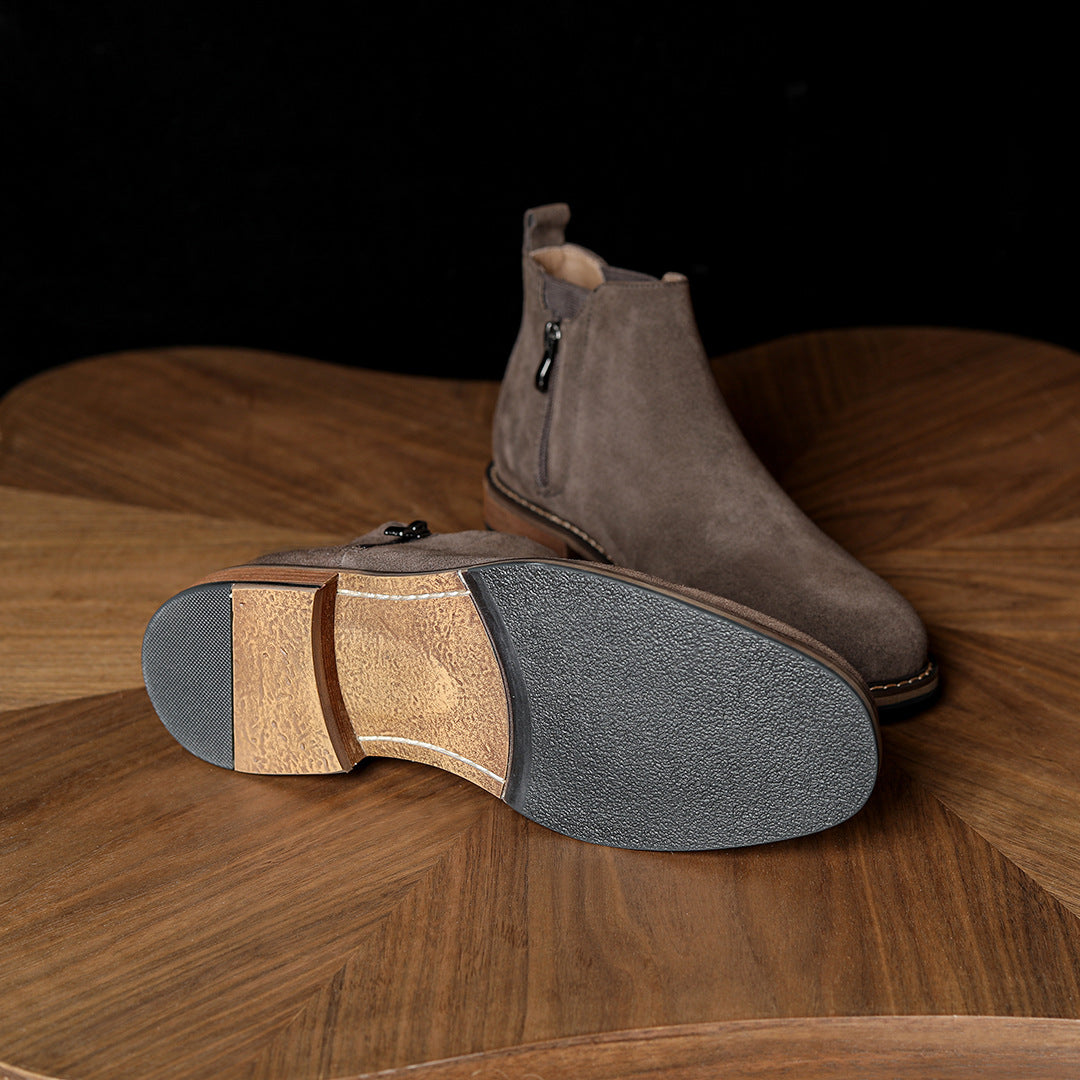 Men's Suede Plain Toe Side-Zip Chelsea Ankle Boots