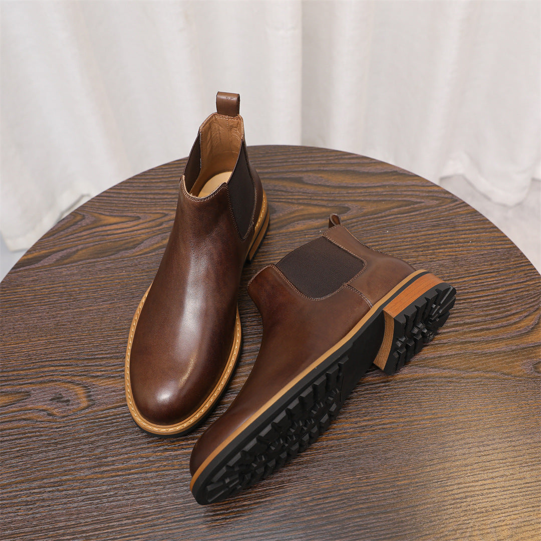 Men's Leather Contrast Welt Lug Sole Chelsea Dress Boots