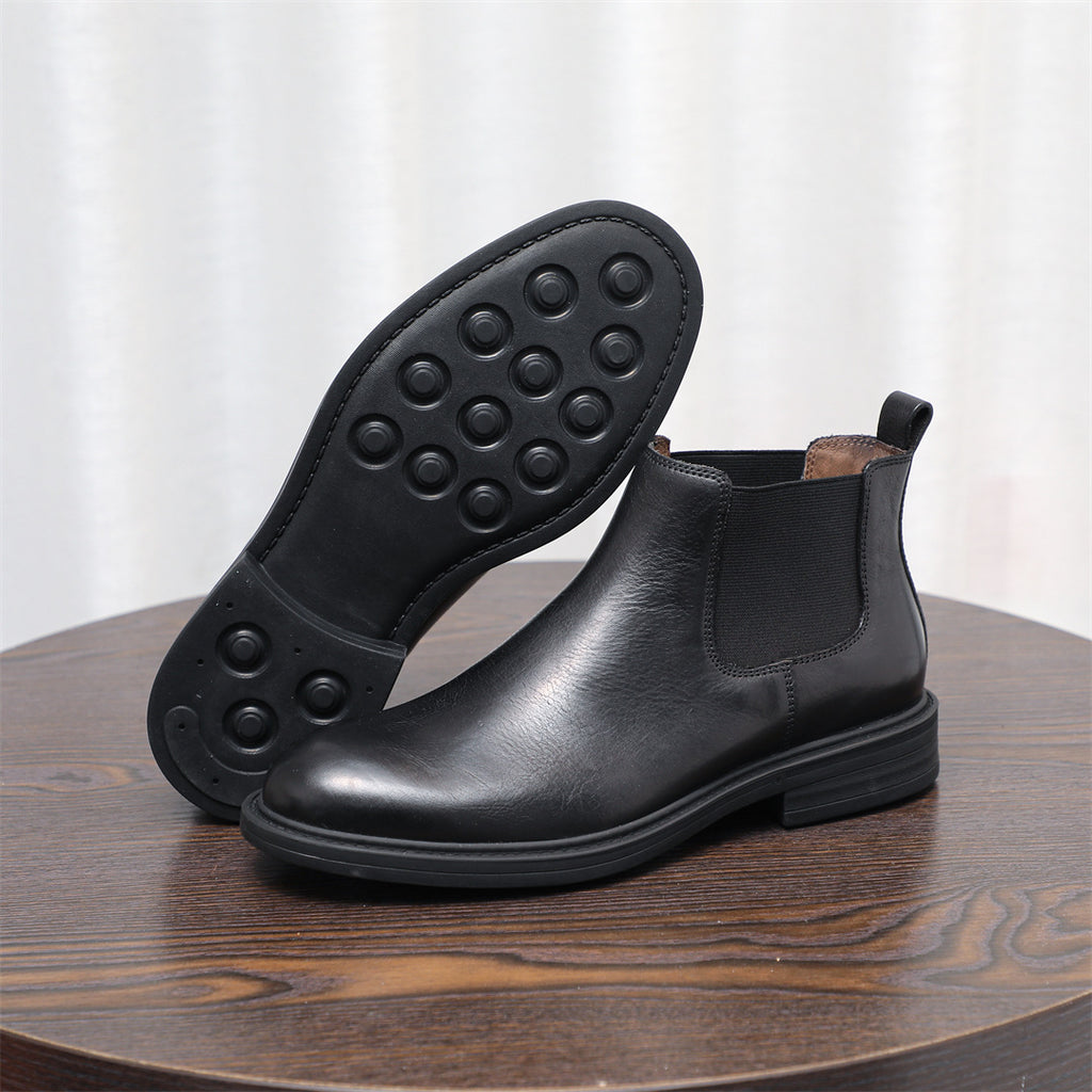 Men's Leather Plain Toe Elastic Gore Chelsea Dress Boots
