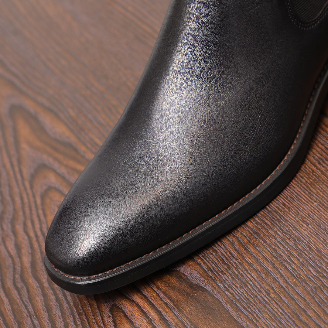 Pointed Plain Toe Leather Chelsea Boots for Men