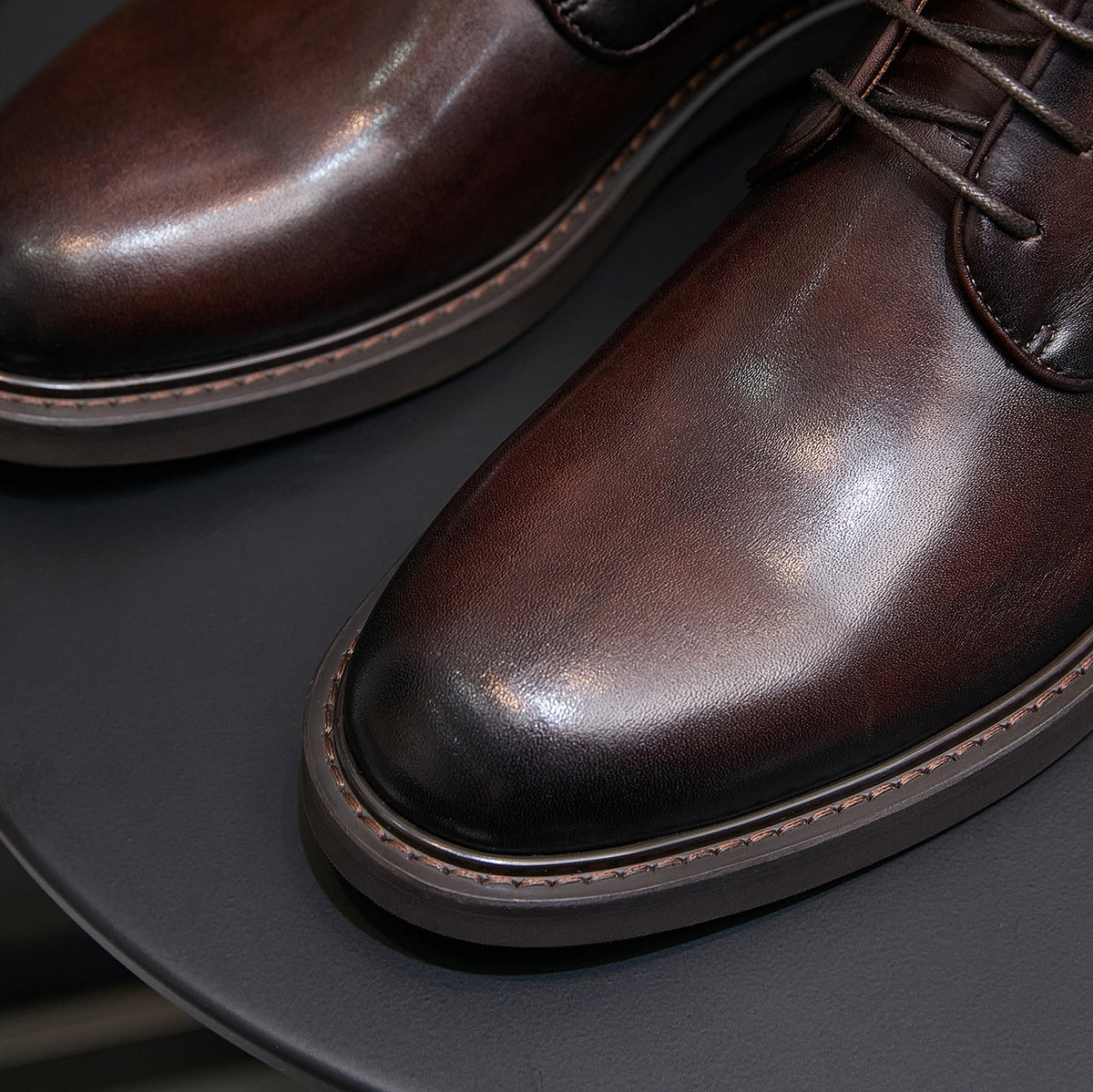 Plain Toe Leather Derby Ankle Boots for Men