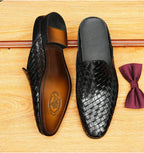 Men's Woven Leather Closed-Toe Mule Loafers