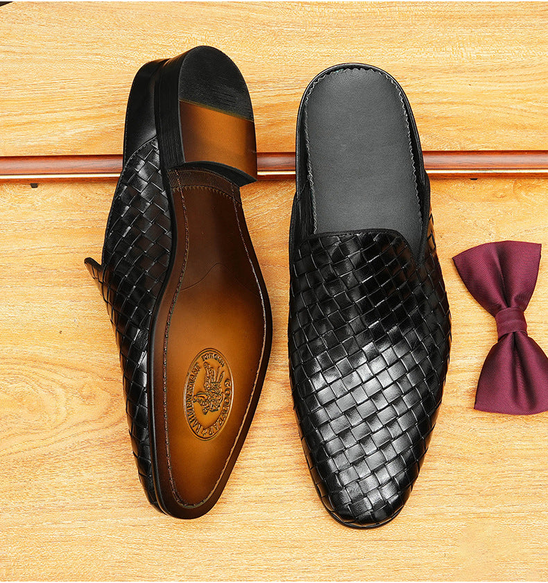 Men's Woven Leather Closed-Toe Mule Loafers