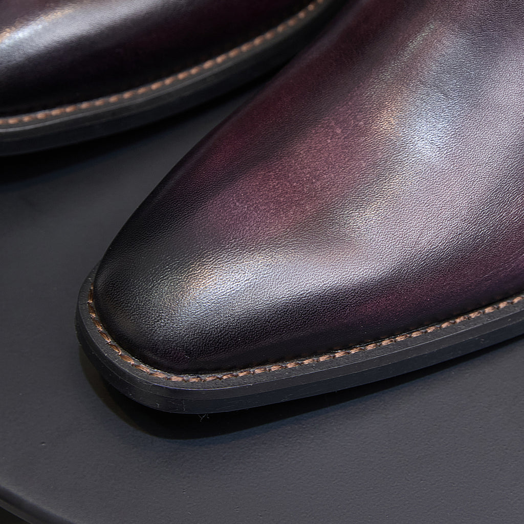 Burnished Leather Plain Toe Chelsea Boots for Men