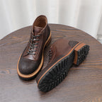 Men's Leather Textured Cap Toe Lug Sole Lace-Up Boots