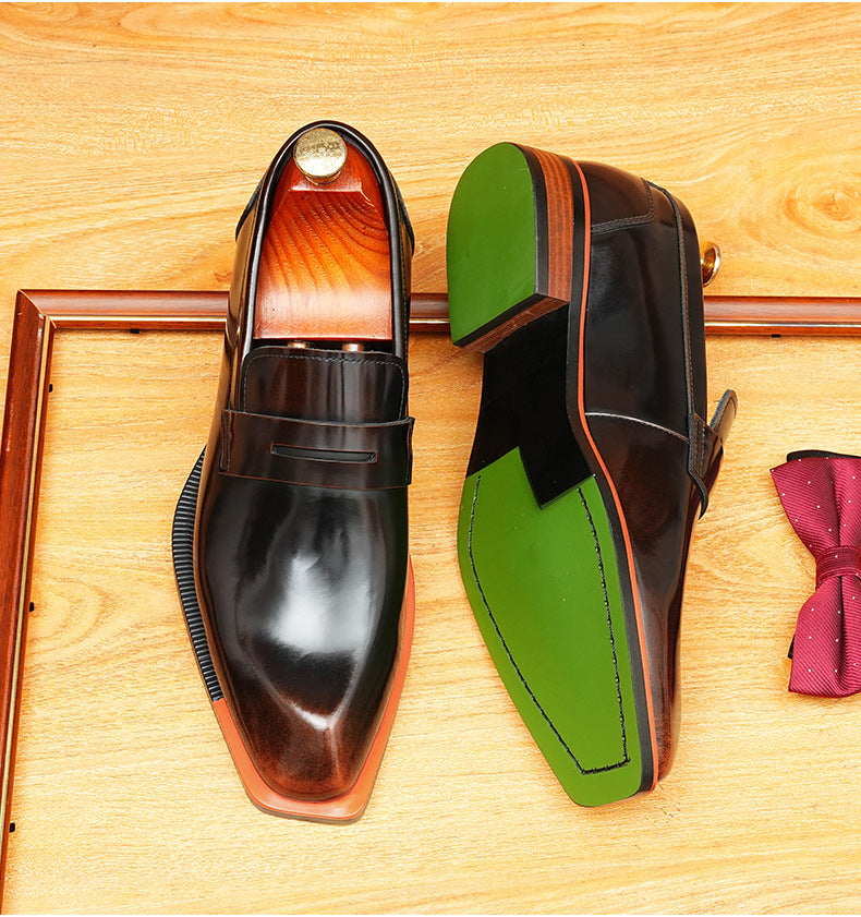 Men's Glossy Faceted Square Toe Leather Loafers