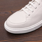 Men's genuine leather sneakers, white lace-up toe cap with textured rubber outsole