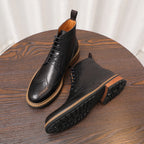 Wingtip Brogue Leather Back-Zip Lace-Up Boots for Men