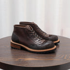 Men's Leather Textured Cap Toe Lug Sole Lace-Up Boots