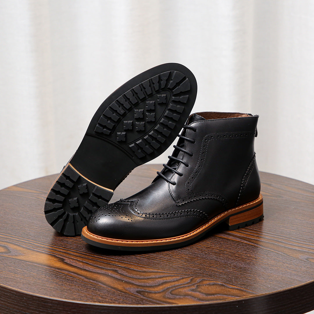 Men's Leather Wingtip Brogue Back-Zip Ankle Dress Boots