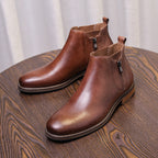 Men's Leather Plain Toe Side-Zip Chelsea Dress Boots