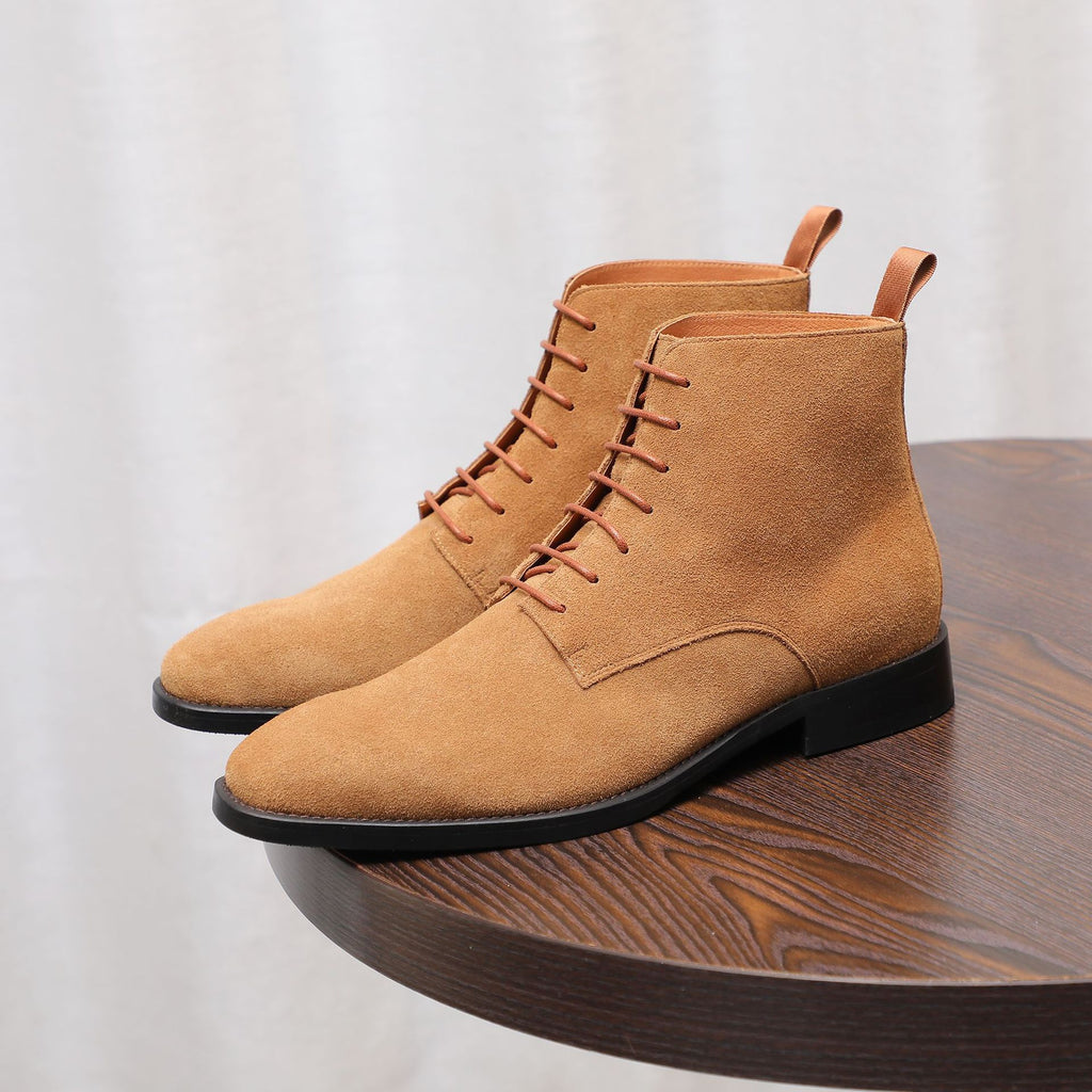 Men's Suede Chisel Plain Toe Lace-Up Ankle Dress Boots