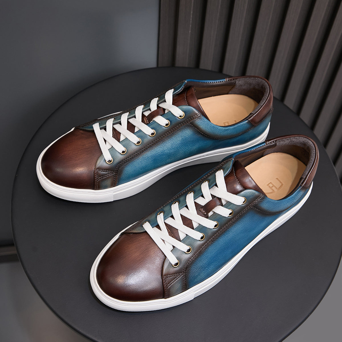 Men's Premium Two-Tone Patina Leather Sneakers