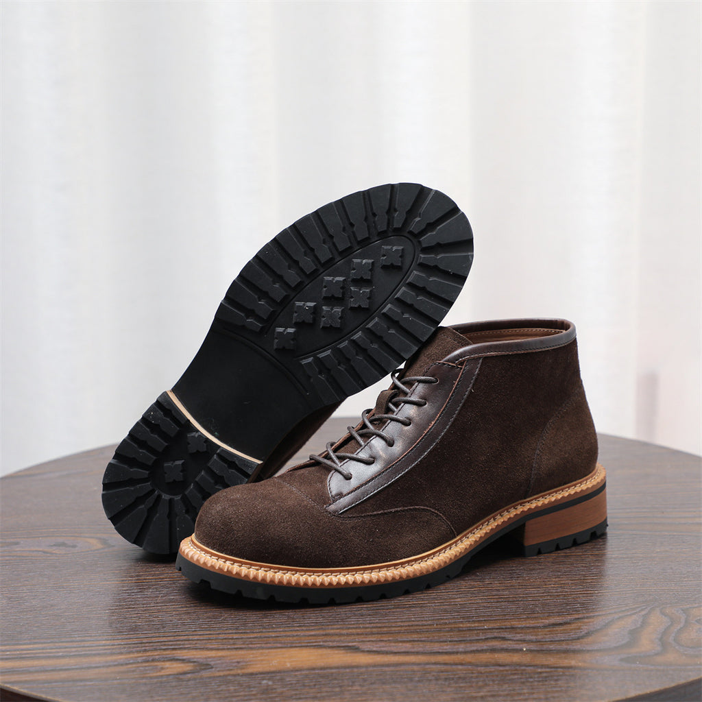 Men's Suede Leather-Trim Lug Sole Lace-Up Ankle Boots