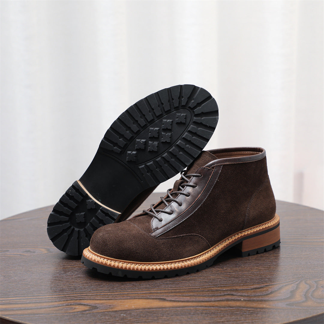 Men's Suede Leather-Trim Lug Sole Lace-Up Ankle Boots