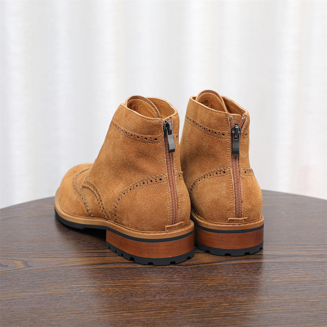 Wingtip Brogue Suede Back-Zip Lace-Up Boots for Men