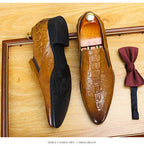 Men's Crocodile Embossed Pointed Toe Dress Loafers