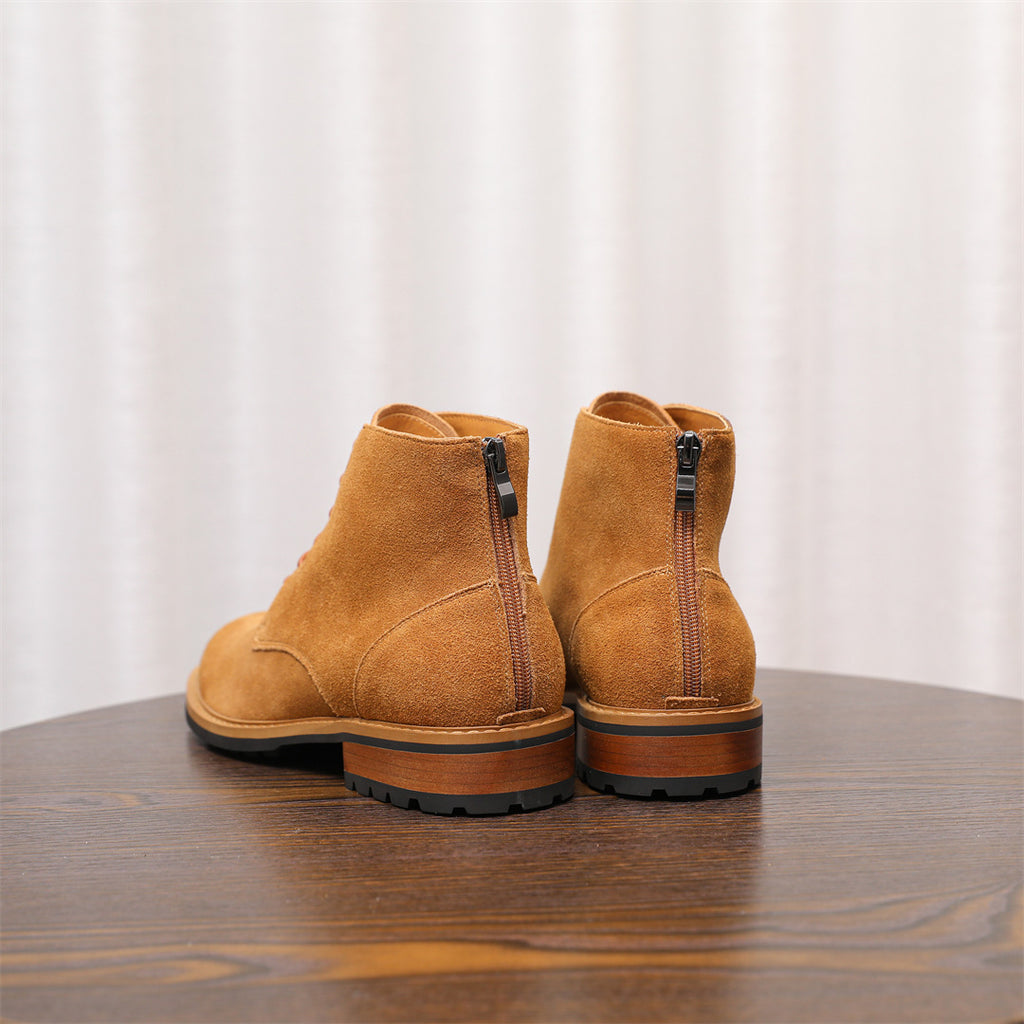 Men's Suede Plain Toe Back-Zip Lace-Up Ankle Dress Boots