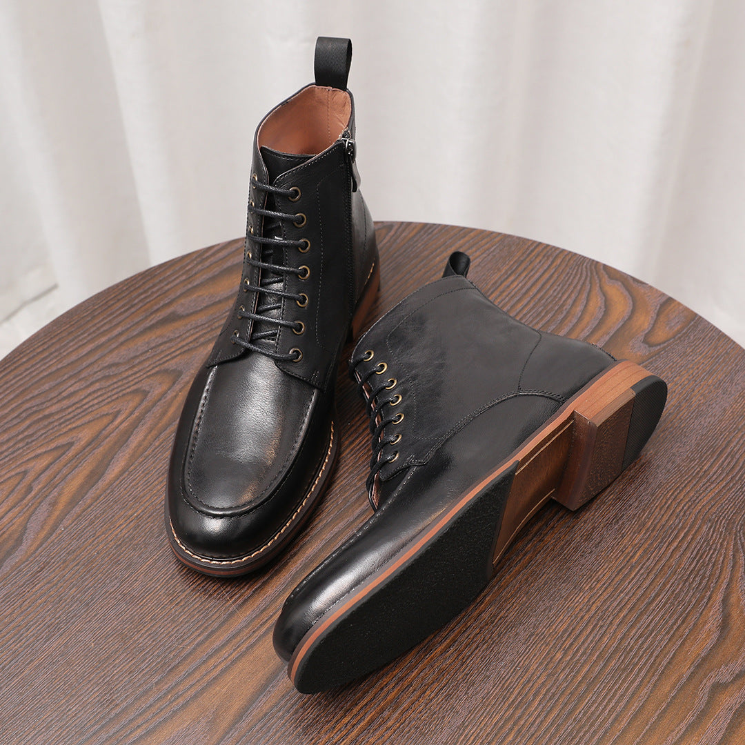 Men's Leather Moc Toe Side-Zip Lace-Up Ankle Boots